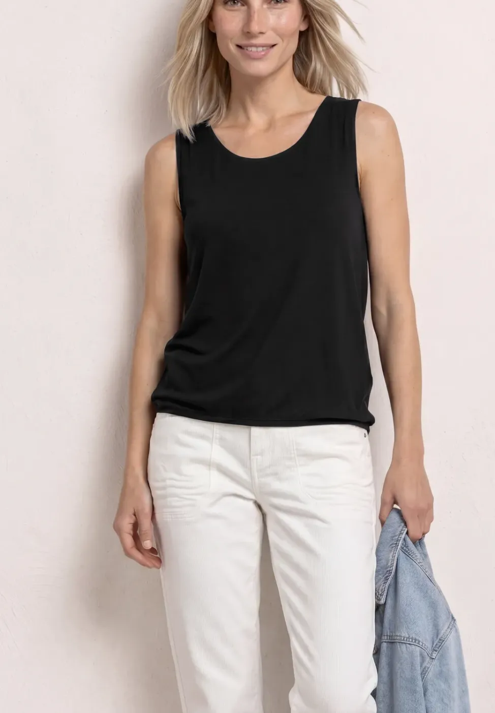 Top aus Jersey mit Elastiksaum