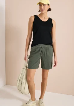 Top mit gerundetem V-Neck und Flechtdetail