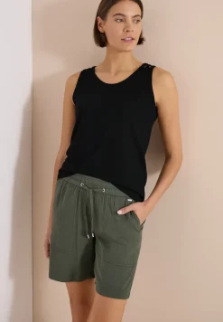 Top mit gerundetem V-Neck und Flechtdetail
