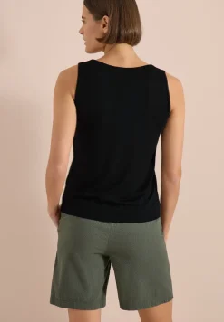 Top mit gerundetem V-Neck und Flechtdetail