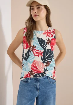 Top mit Rundhals und Blätterprint