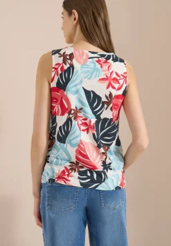 Top mit Rundhals und Blätterprint