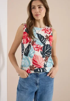 Top mit Rundhals und Blätterprint