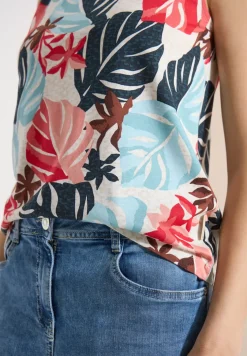 Top mit Rundhals und Blätterprint