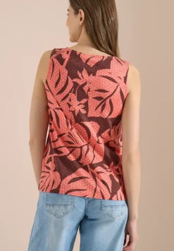Top mit Rundhals und Blätterprint