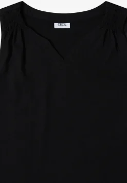Top mit Split Neck in Unifarbe