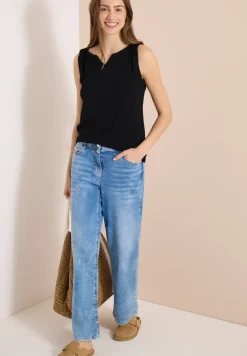 Top mit Split Neck in Unifarbe