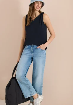 Top mit Split Neck in Unifarbe