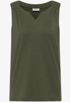 Top mit Split Neck in Unifarbe
