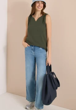 Top mit Split Neck in Unifarbe