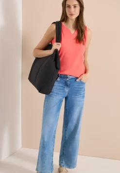 Top mit Split Neck in Unifarbe