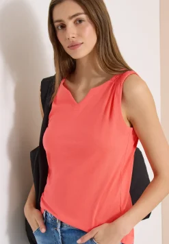 Top mit Split Neck in Unifarbe