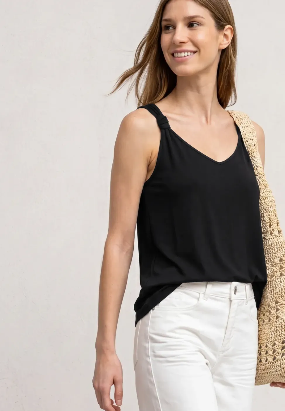 Top mit V-Neck und Knotendetail