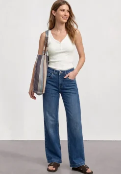 Top in Rippstruktur mit V-Neck
