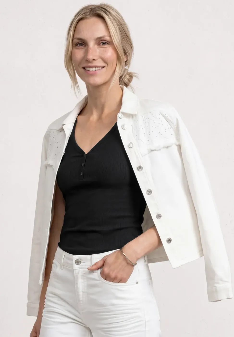 Top in Rippstruktur mit V-Neck