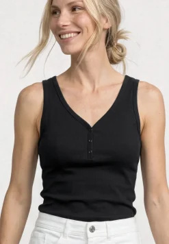 Top in Rippstruktur mit V-Neck