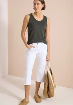 Top mit gerundetem V-Neck und Flechtdetail