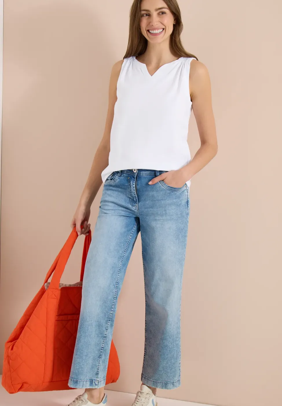 Top mit Split Neck in Unifarbe