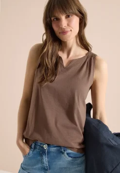 Top mit Split Neck in Unifarbe