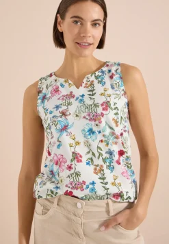 Top mit Split Neck und Raffung
