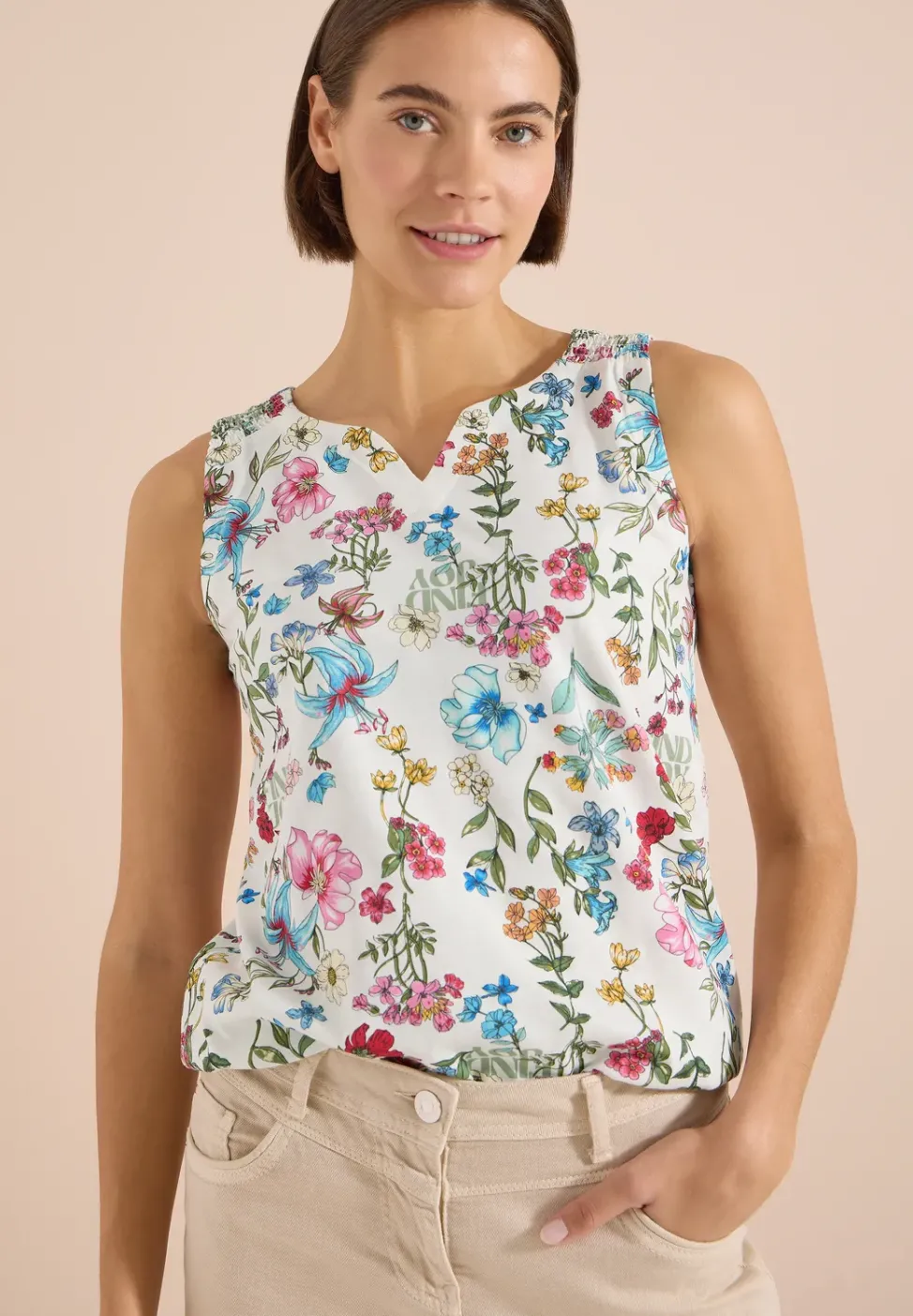 Top mit Split Neck und Raffung