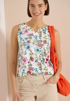 Top mit Split Neck und Raffung