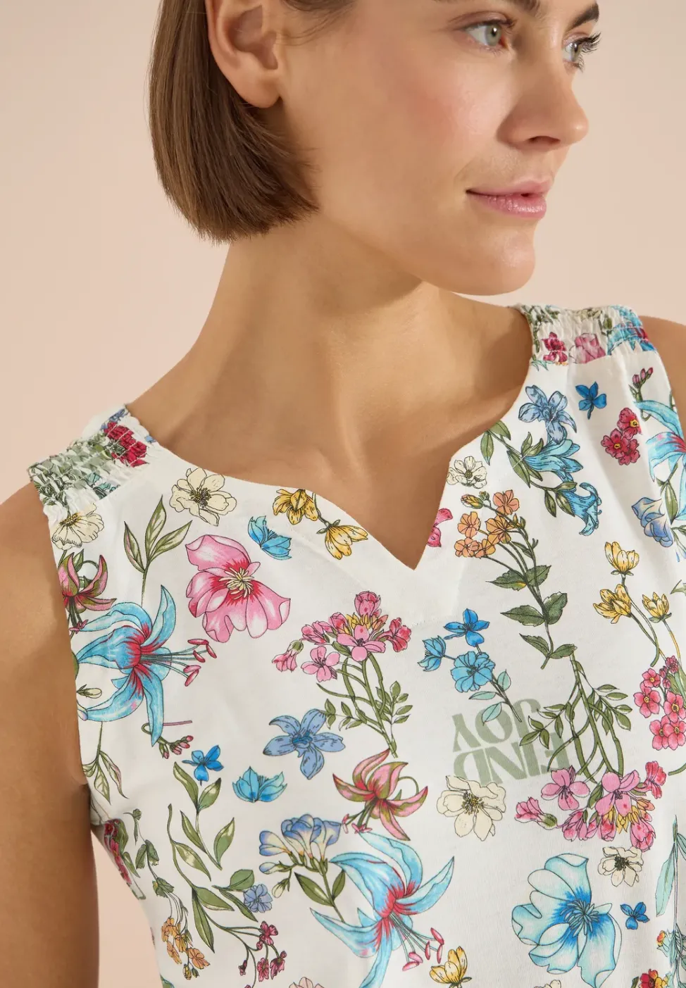 Top mit Split Neck und Raffung