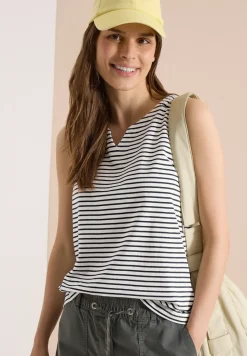Top mit Split Neck und Streifen
