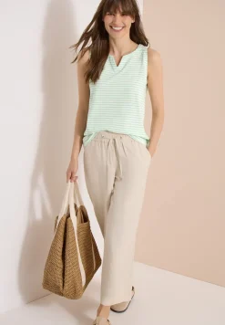Top mit Split Neck und Streifen