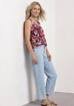 Top mit V-Neck und Elastiksaum