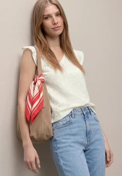 Top mit V-Neck und Lochspitze