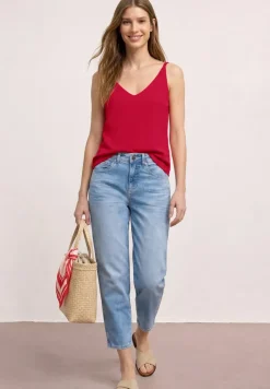 Top mit V-Neck und Strukturmix