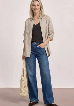 Top mit V-Neck und Strukturmix