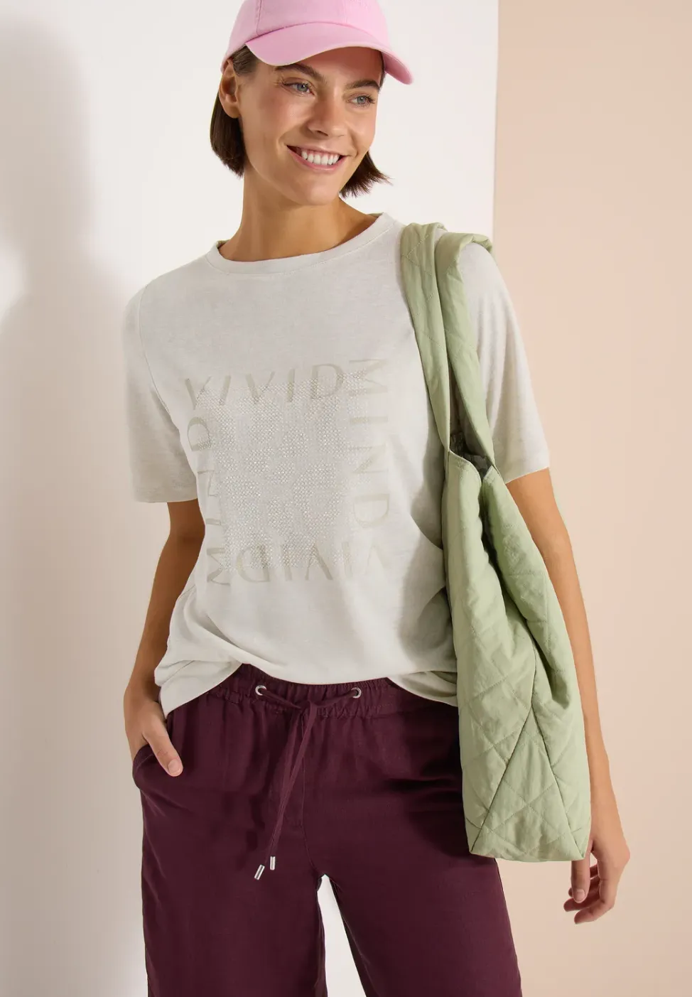 T-Shirt in Leinen-Optik mit Print