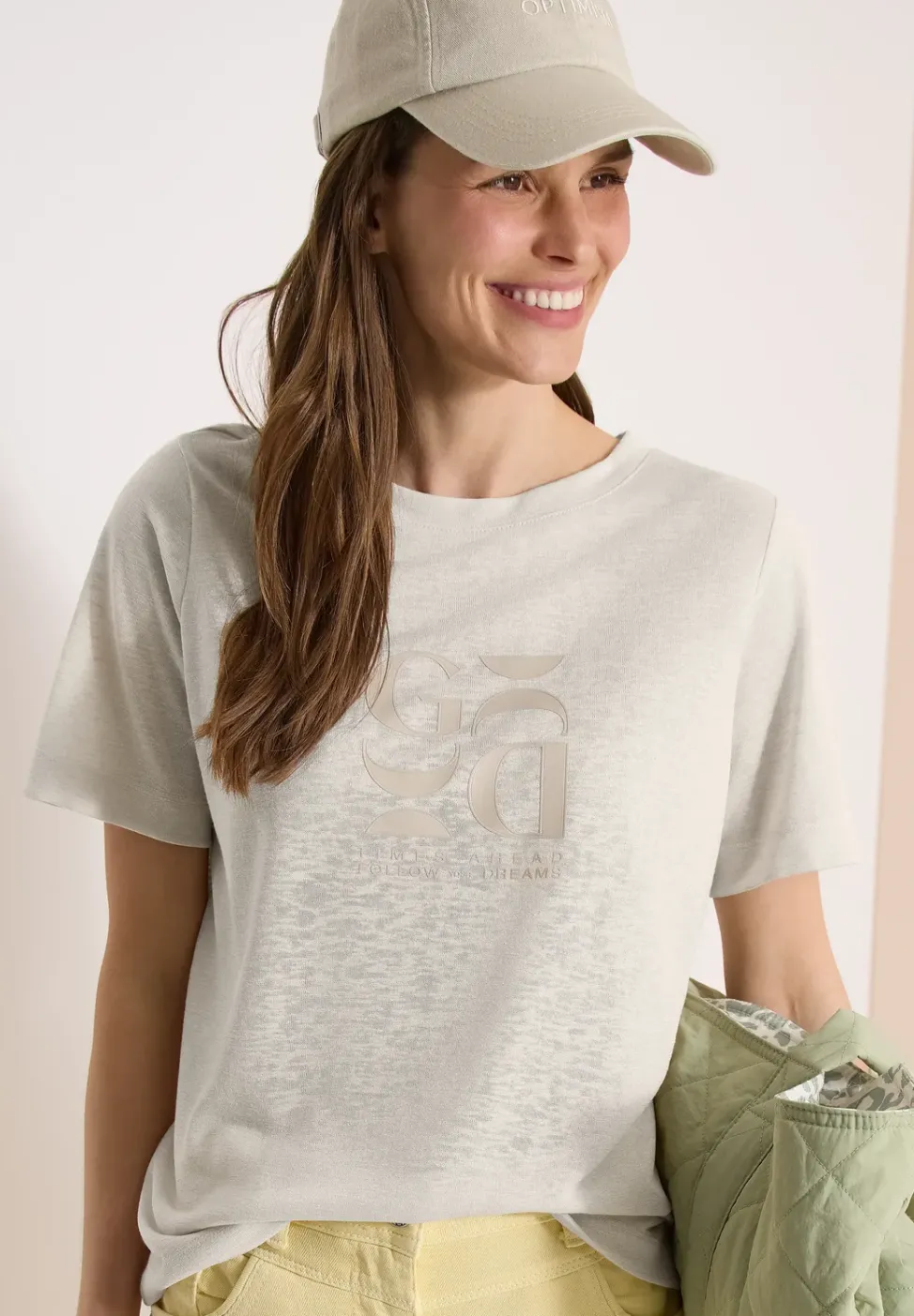 T-Shirt in Leinen-Optik mit Print