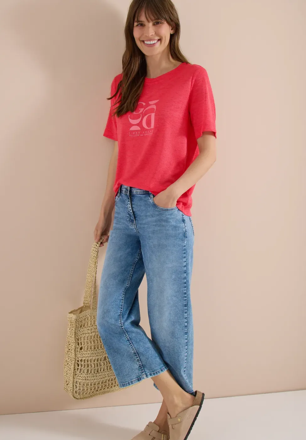 T-Shirt in Leinen-Optik mit Print