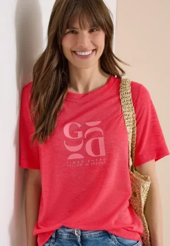 T-Shirt in Leinen-Optik mit Print