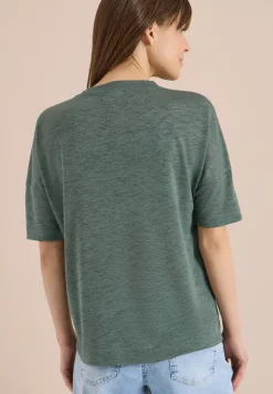 T-Shirt in Leinen-Optik mit Knöpfen