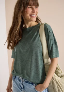 T-Shirt in Leinen-Optik mit Knöpfen