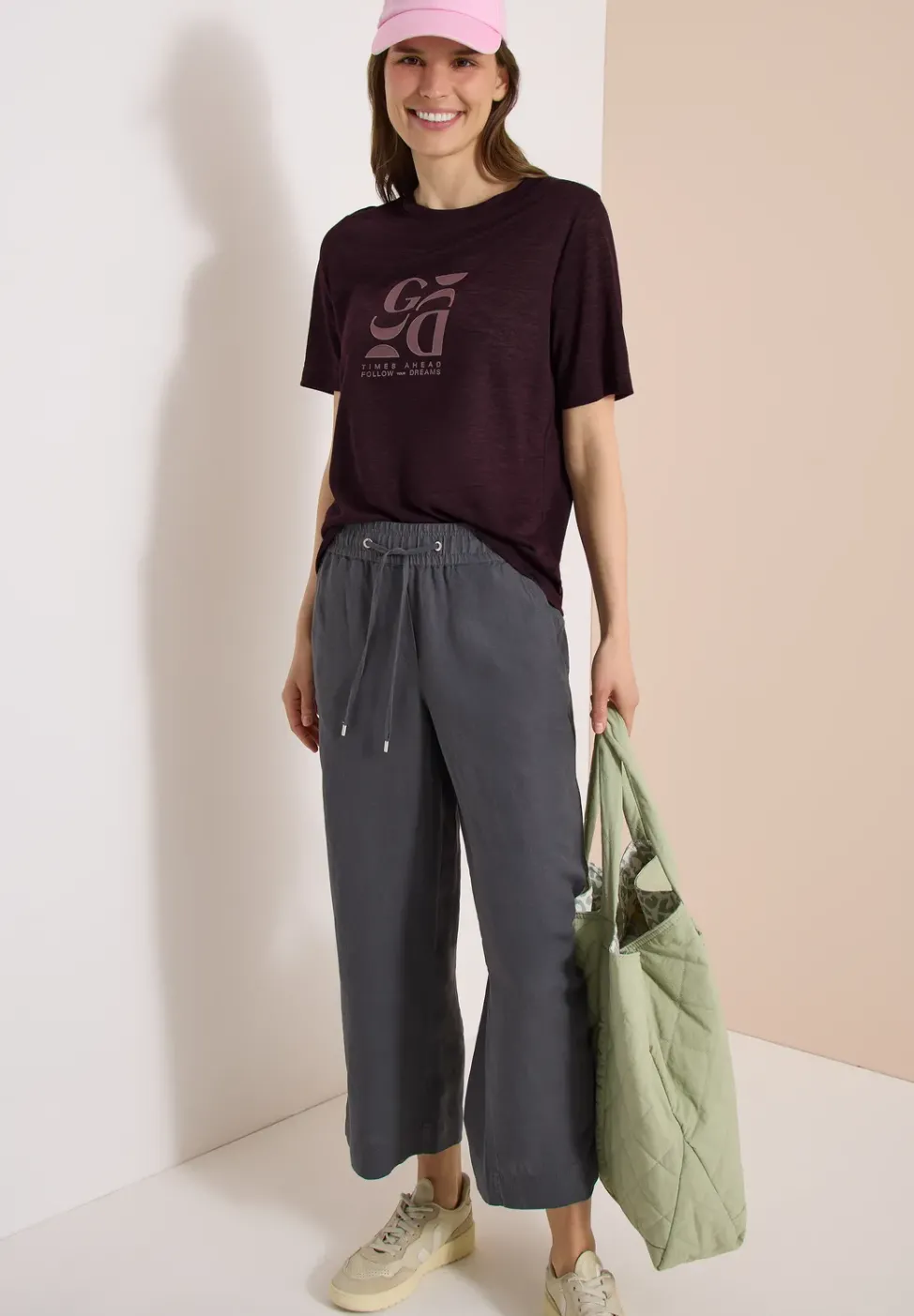 T-Shirt in Leinen-Optik mit Print