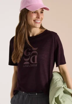 T-Shirt in Leinen-Optik mit Print