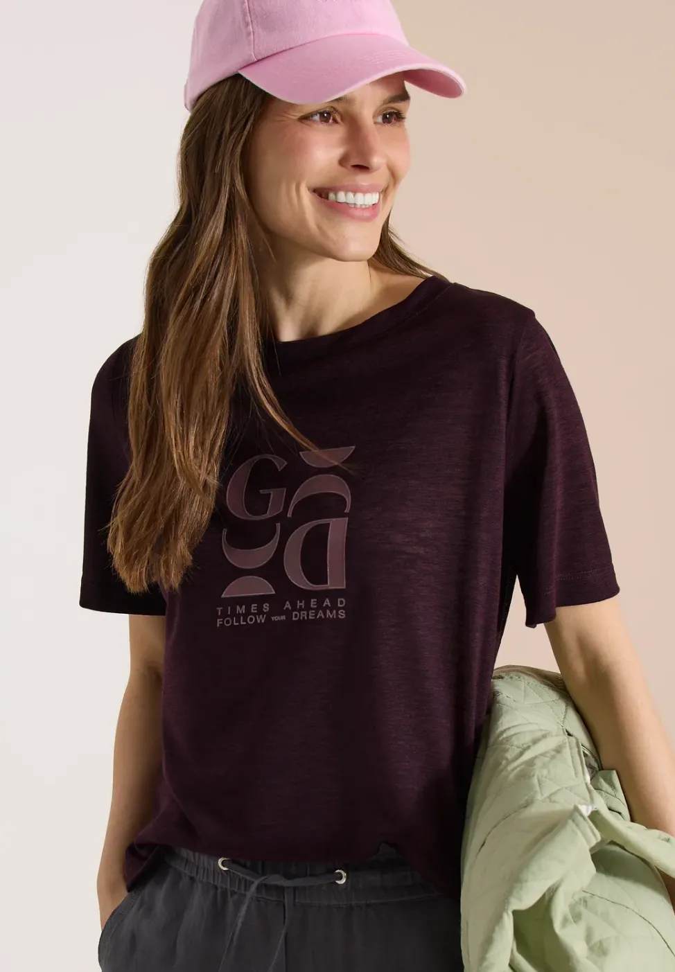 T-Shirt in Leinen-Optik mit Print