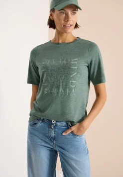 T-Shirt in Leinen-Optik mit Print