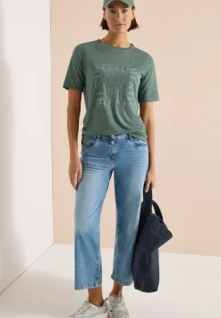 T-Shirt in Leinen-Optik mit Print