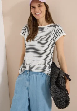 T-Shirt mit Boat Neck und Streifen