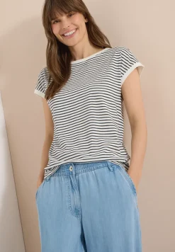 T-Shirt mit Boat Neck und Streifen