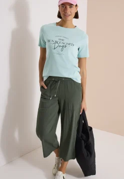 T-Shirt mit Boat Neck und Wording Artwork