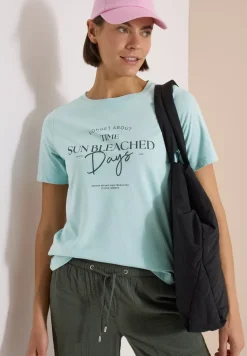 T-Shirt mit Boat Neck und Wording Artwork