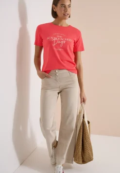 T-Shirt mit Boat Neck und Wording Artwork