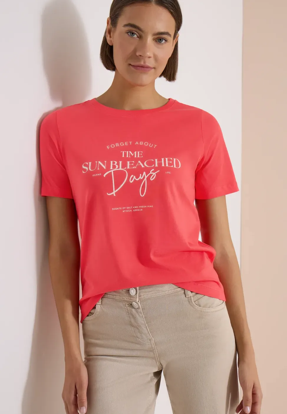 T-Shirt mit Boat Neck und Wording Artwork